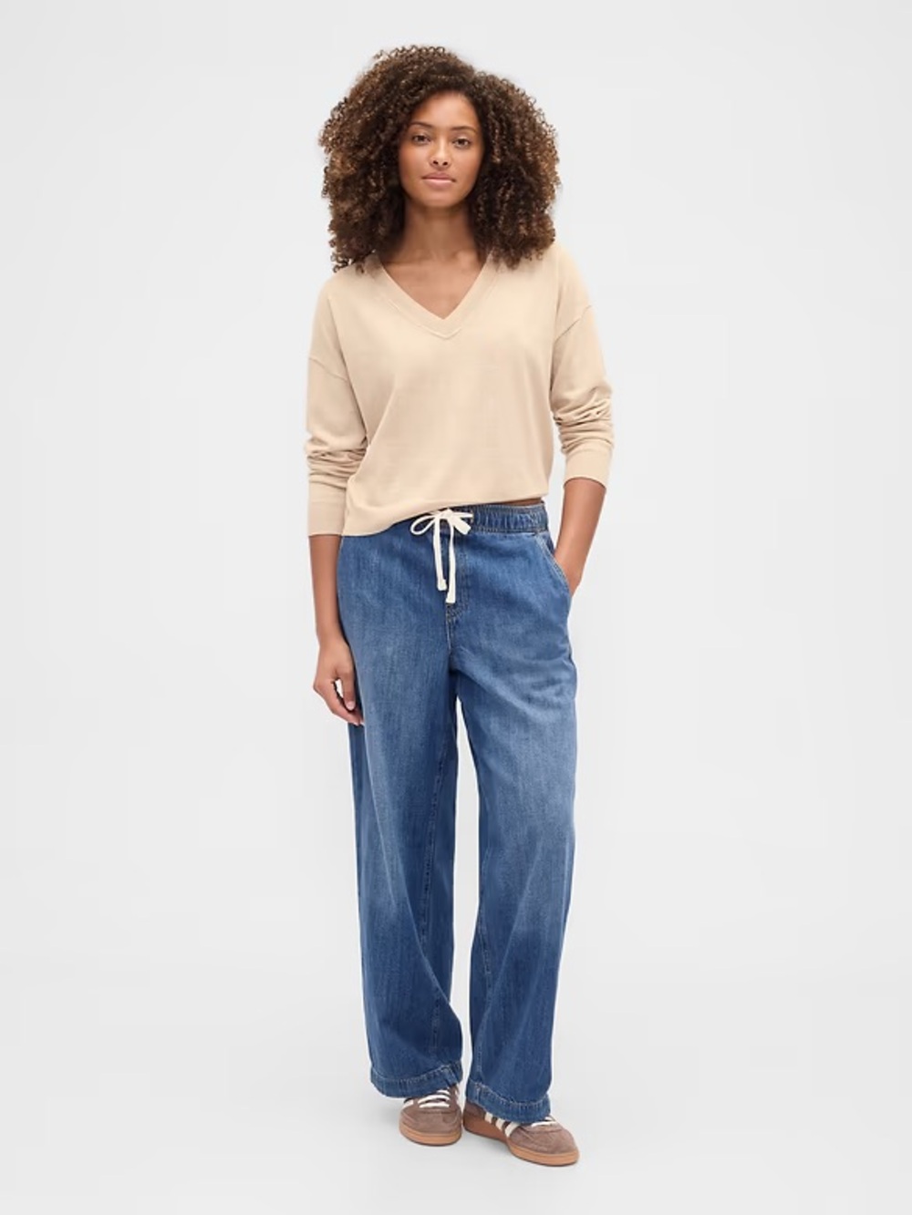 Gap High Rise Drawstring Wide Leg Jeans in Dark Wash